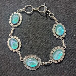 Silver Plated Pastel Blue Australian Triplet Opal Statement Bracelet